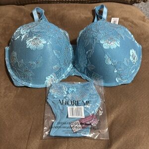 NWT Adore Me Push Up Plunge Bra (36DDD) & Thong Panty (M)